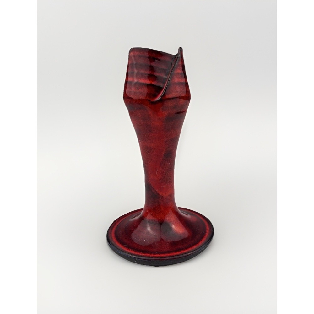 Larry Allen Art Pottery Tulip Candlestick Holder Red Black Stoneware Alabama